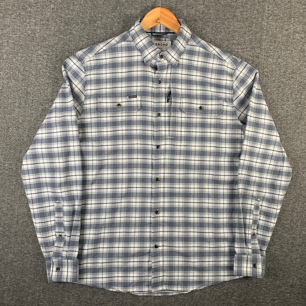Poncho Shirt Men Large Slim Fit Plaid Gray Outdoors Western Hiking